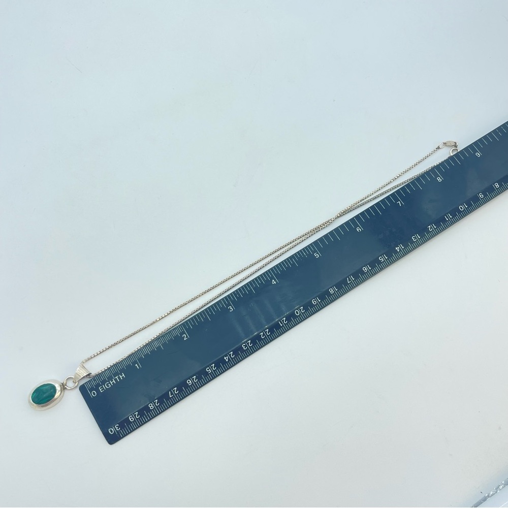 Vintage Silver Green Oval Malachite Pendant & Necklace 925 Sterling Jewelry - Picture 13 of 14